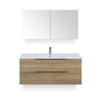 Seville Badmeubelset 120 cm - 2 laden Natuur Eik Edge - Wastafel Enjoy Enkel - met Spiegelkast