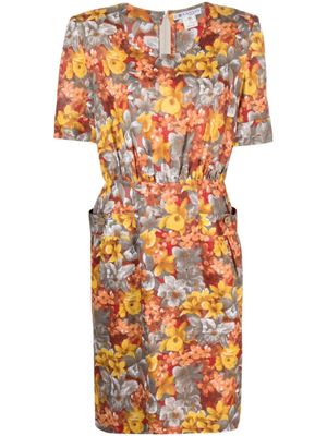 Lanvin Pre-Owned robe mi-longue à fleurs (années 1980) - Rouge