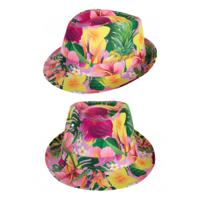 Verkleed hoedje voor Tropical Hawaii party - 2x - bloemen print - volwassenen - Carnaval/thema feest