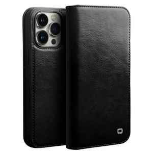 Qialino - iPhone 14 Pro Max - Leren bookcase hoes - Zwart