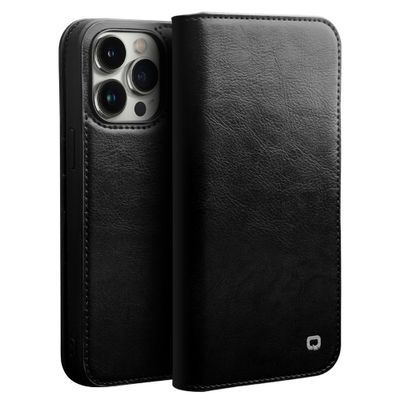 Qialino - iPhone 14 Pro Max - Leren bookcase hoes - Zwart