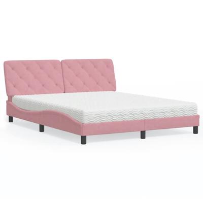 Bed met matras fluweel roze 160x200 cm