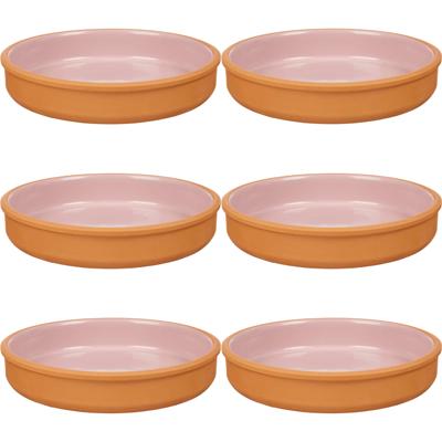 Tapas serveerschaal - 6x stuks - terracotta - roze - D23 x H4 cm - hapjes serveren - ovenschaal - ro