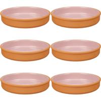 Tapas serveerschaal - 6x stuks - terracotta - roze - D23 x H4 cm - hapjes serveren - ovenschaal - ro