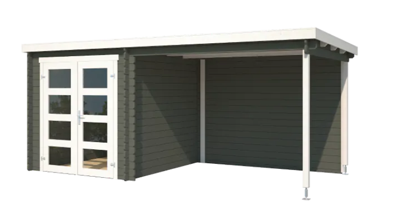 Blokhut met overkapping Helena 472x230 Green Grey-Wit - Outdoor life