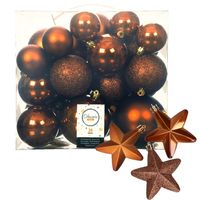 Pakket 32x stuks kunststof kerstballen en sterren ornamenten kaneel bruin - thumbnail