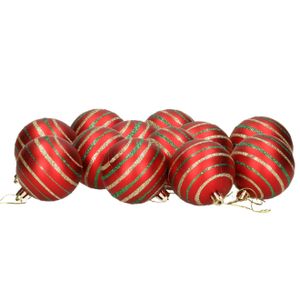 12x stuks gedecoreerde kerstballen rood kunststof 6 cm