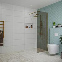 Fortifura Galeria inloopdouche - 70x200cm - rookglas - wandarm - Geborsteld koper PVD (Koper) SW797941/SW876702