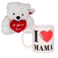 Moederdagcadeau - knuffelbeer en koffiemok - cadeau - i love mama - moederdag