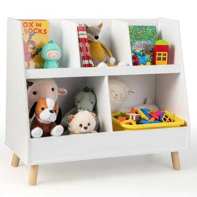 Kinderboekenkast en Speelgoedopbergmeubel 5 Vakken 2 Niveaus Massief Houten Poten voor Slaapkamers Kinderkamer Wit