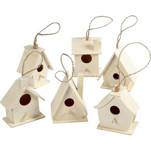 Hobby vogelhuisjes - set 12x st - 7 cm - hout - knutselen - decoreren