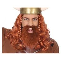 Carnaval verkleed lange baard met snor - rood - viking stijl - thumbnail