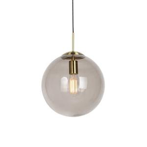 QAZQA Moderne hanglamp messing met smoke glas 30 cm - Ball