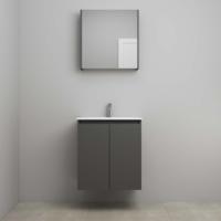 On-Line Badkamermeubelset - 60 cm - Bouwpakket - Greeploos 2 Deuren - Porseleinen Wastafel - 1 Kraangat - Spiegelkast - Mat Antraciet