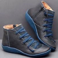 PU laarzen Lace-up retro platte vrouwen laarzen grootte: 43 (blauw)