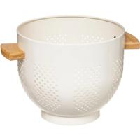 5Five keuken vergiet/zeef op voet - wit - 22 x 18,5 cm - metaal met houten handvaten