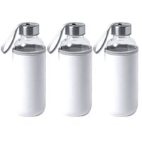 3x Stuks glazen waterfles/drinkfles met witte softshell bescherm hoes 420 ml