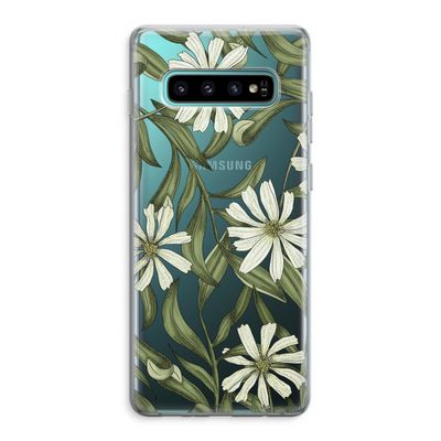 Wit bloemenpatroon: Samsung Galaxy S10 Plus Transparant Hoesje