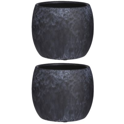 2x stuks bloempot in het mat zwart keramiek voor kamerplant H14 x D16 cm