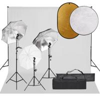 Fotostudioset met verlichtingsset, achtergrond en reflector