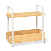 Keuken/aanrecht rekje - metaal/bamboe hout - 30 x 14 x 30 cm - keuken organizer - naturel/wit