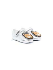 Moschino Kids Teddy Bear-patch metallic ballerina shoes - Argent