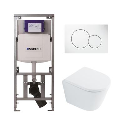QeramiQ Dely Toiletset - Geberit UP320 Burda inbouwreservoir - witte bedieningsplaat - softclose toilet zitting 35 mm - glans wit SW1026255 / SW1159505/0701131/0700518