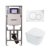 QeramiQ Dely Toiletset - Geberit UP320 Burda inbouwreservoir - witte bedieningsplaat - softclose toilet zitting 35 mm - glans wit SW1026255 / SW1159505/0701131/0700518