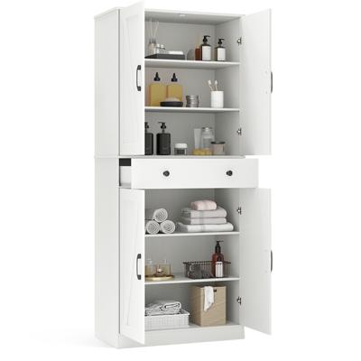 183 cm Keukenkast Moderne Boerderijstijl Kast met 4 Schuurdeuren 3 Verstelbare Planken 2 Anti-Kantelsets voor Woonkamer Eetkamer Wit