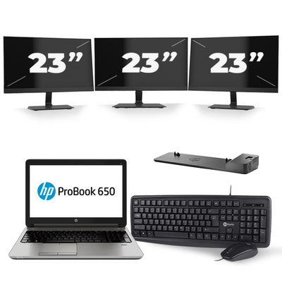 HP ProBook 650 G3 - Intel Core i5-7e Generatie - 15 inch - 8GB RAM - 256GB SSD - Windows 11 + 3x 23 inch Monitor