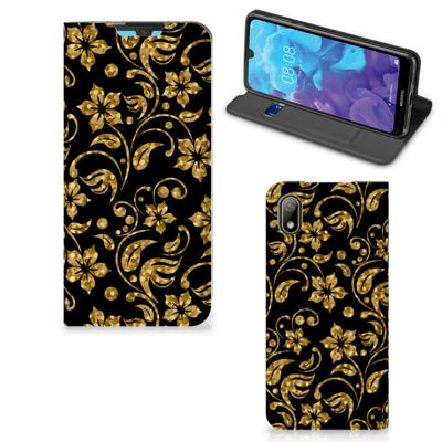 Huawei Y5 (2019) Smart Cover Gouden Bloemen Huawei Y5 (2019) Smart Cover Gouden Bloemen