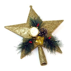 Kunststof kerstboom ster piek goud 21 cm - Kerstpieken met decoratie