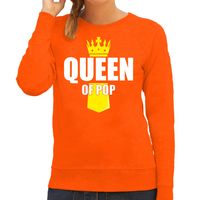 Queen of pop met kroontje Koningsdag sweater / trui oranje voor dames - thumbnail