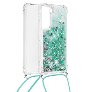Lunso - Backcover hoes met koord - Samsung Galaxy S21 FE - Glitter Groen