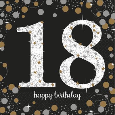 Servetten - 18 jaar - 16x stuks - wegwerpservetten verjaardag - versiering - Happy Birthday