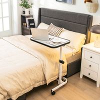 Overbedtafel met Vergrendelbare Universele Wielen Draagbare Laptoptafel met 9-Traps Hoogteverstelling Kantelbare Plaat in Meerdere Hoeken