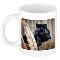 Dieren foto mok zwarte panter - panters beker wit 300 ml - thumbnail