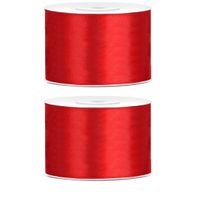 2x Hobby/decoratie rood satijnen sierlinten 5 cm/50 mm x 25 meter