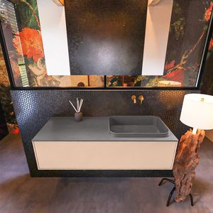Badkamermeubelset Mondiaz Erin 120 cm met 1 Lade met RIDGE Wastafel Rechts Dark grey Zonder Kraangaten Greeploos Mat Rosee