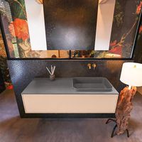 Badkamermeubelset Mondiaz Erin 120 cm met 1 Lade met RIDGE Wastafel Rechts Dark grey Zonder Kraangaten Greeploos Mat Rosee
