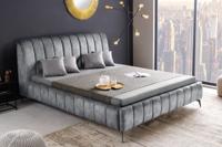 Retro Bed AMSTERDAM 160x200cm Grijs Fluweel Zwart Metaal Gestoffeerd Bed - 46163