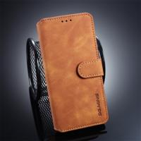Dg. MING retro olie kant horizontale flip case voor Galaxy S10 Plus met houder & kaartsleuven & portemonnee (bruin)