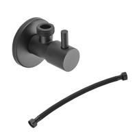 Hoekstopkraan SaniClear Nero | Met flexibele aansluitslang (30 cm) | 1/2x1/2" | Mat zwart