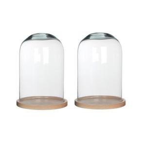 Mica Decorations Stolp Hella - 2x - glas en eikenhout - 21 x 30 cm