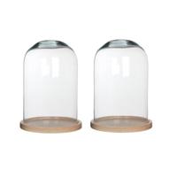Mica Decorations Stolp Hella - 2x - glas en eikenhout - 21 x 30 cm