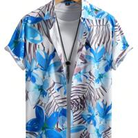 Men's Tropical Floral Print Short Sleeve Casual Button Front Shirt Multicolor-3 / XXL