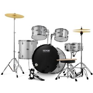 VEVOR 5-delige fullsize drumset met troonstandaard zilver