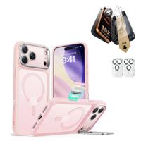iPhone 17 Pro Max Bundle Classic Hybrid Magnetic Case (Camera Control, Stash Stand) and Armorite Pro Screen Protector - Frosted Bubblegum Pink