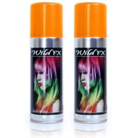 Haarspray of haarverf - 2x - kleur oranje - verkleed accessoires - 125 ml - volwassenen en kinderen - thumbnail