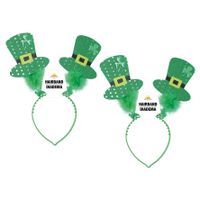 St. Patricks day verkleed diadeem/haarband - 2x - groen - hoedjes - voor volwassenen - thumbnail